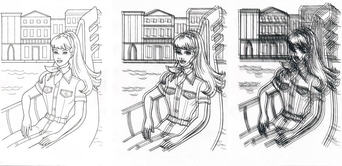 Raju GC, Barbie in Front of a House (Select Details), 132 A4 Black & White Photocopies, 3 Panels, each 121.92 x 243.84 cm; 2007